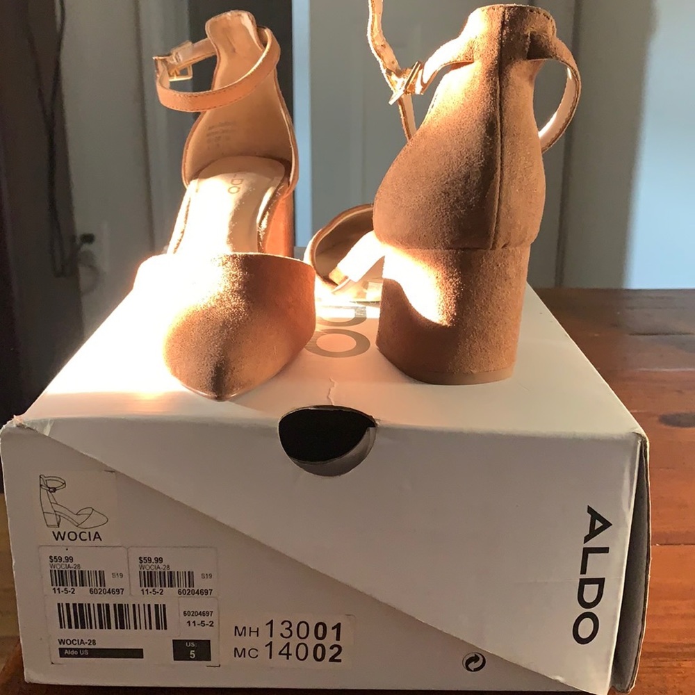 Ankle straps , nubuck(suede like ) block heels
